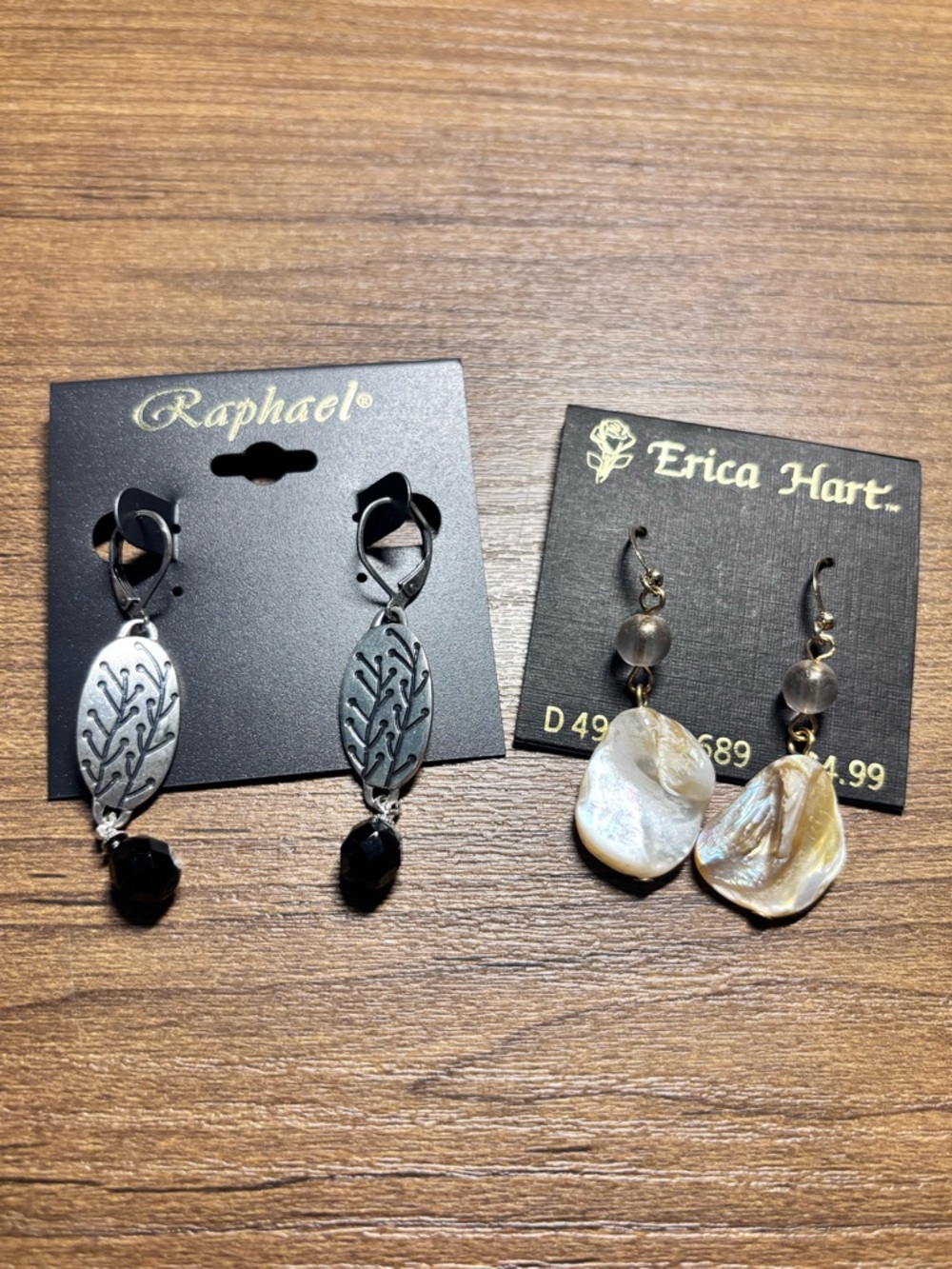 Raphael Silver-Tone Leaf Drop Earrings Black Bead And Erica Hart Shell Earrings